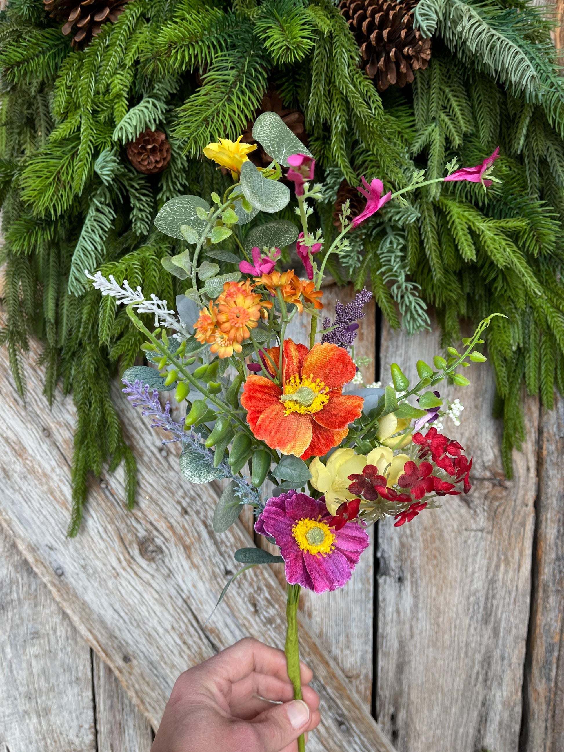 18" Spring Floral Bush, Bright Floral Spray, Mixed Poppy, Wildflowers