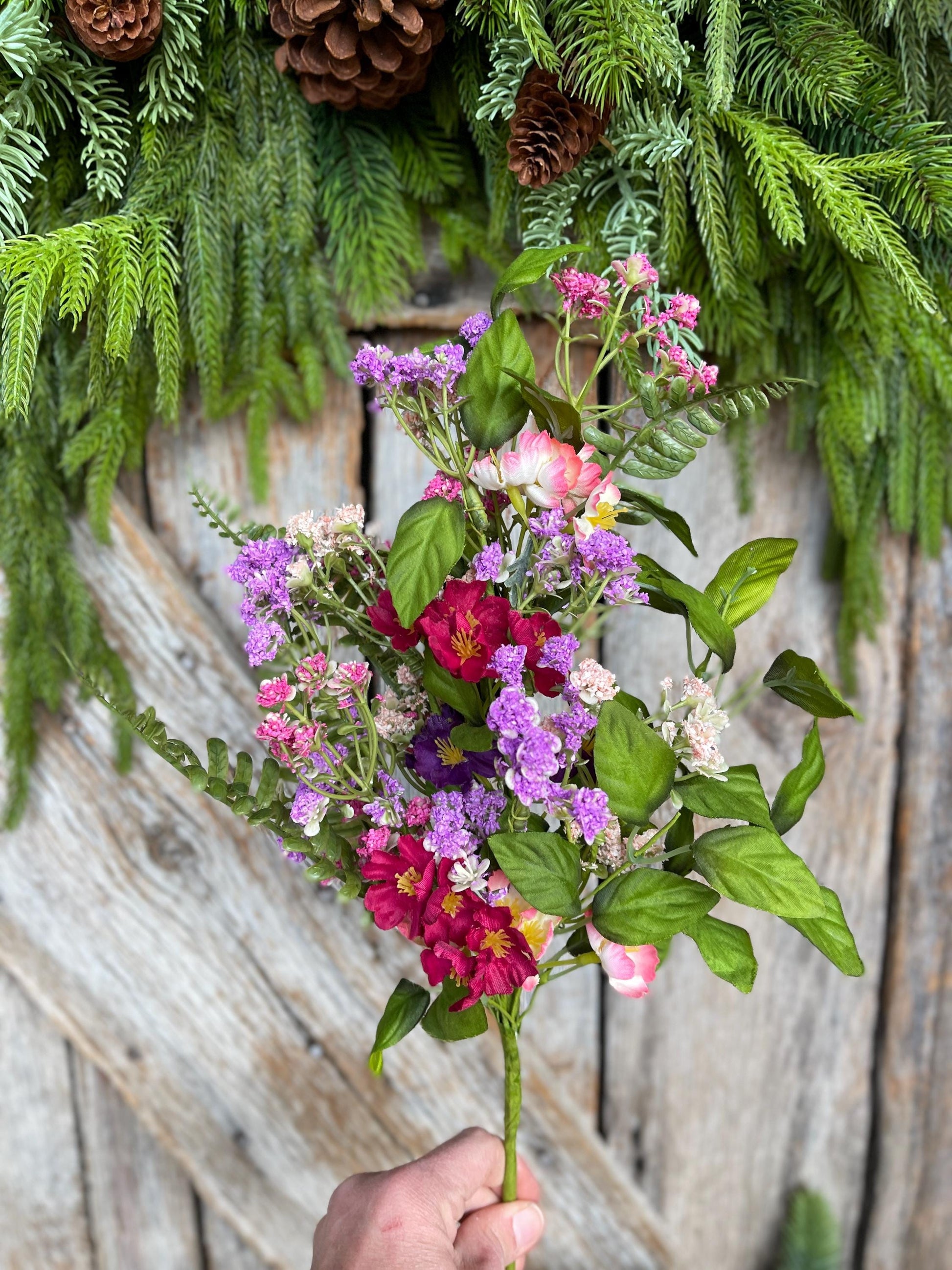 16" Mixed Wildflowers Bush – Artificial Spring Floral, Wreath Supply, Faux Wildflower Arrangement, 65579