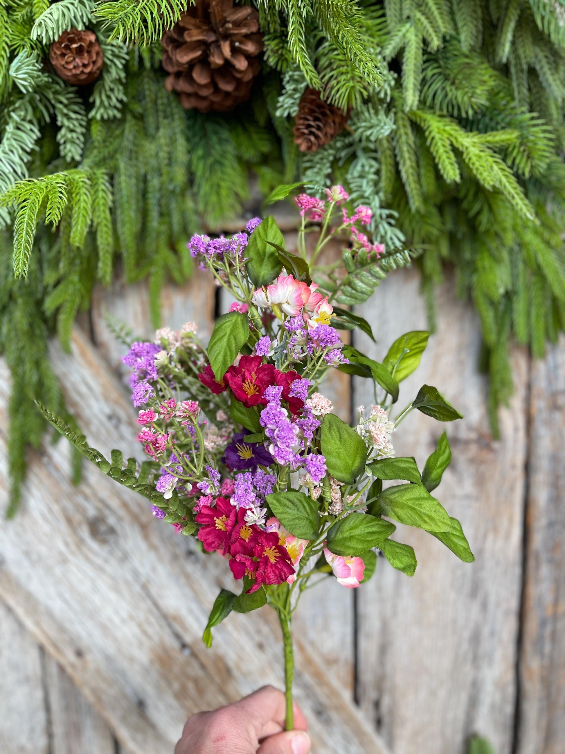 16" Mixed Wildflowers Bush – Artificial Spring Floral, Wreath Supply, Faux Wildflower Arrangement, 65579