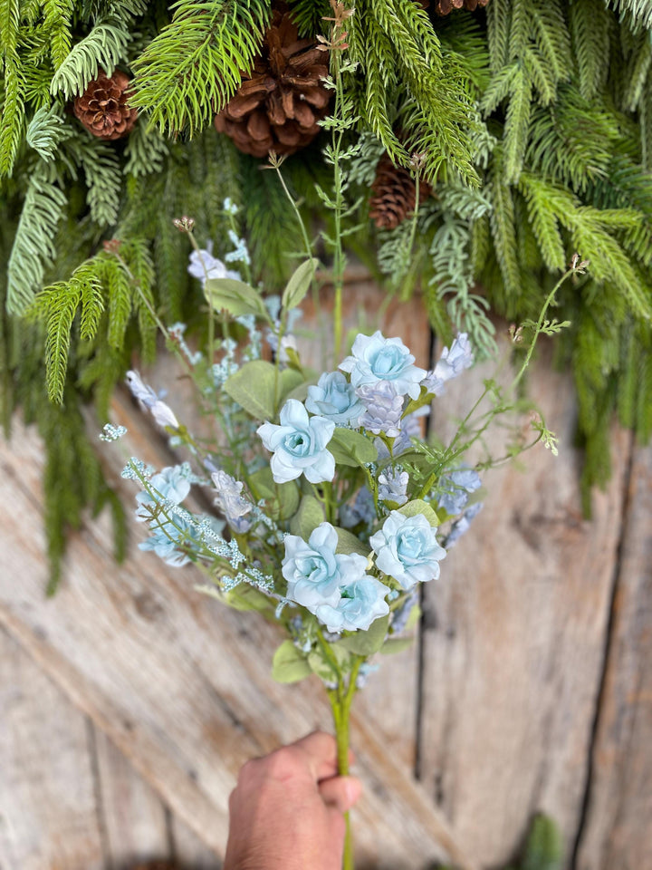 20” Blue Rose Wildflower Bush – Artificial Spring Floral Spray (65653-BL)