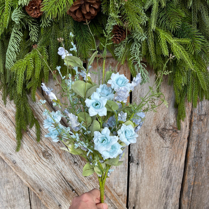 20” Blue Rose Wildflower Bush – Artificial Spring Floral Spray (65653-BL)