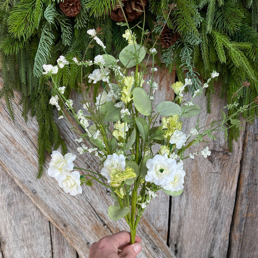 20” White Rose Wildflower Bush – Artificial Spring Floral Spray, 65653-CR