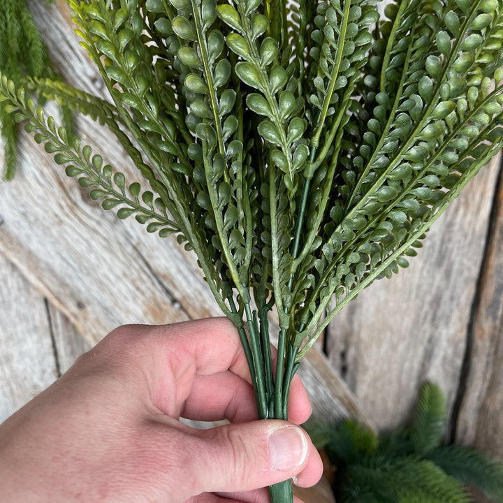 19" Button Fern Greenery Bush, Beaded Leaf Bush, Green Beaded Leaf Bush