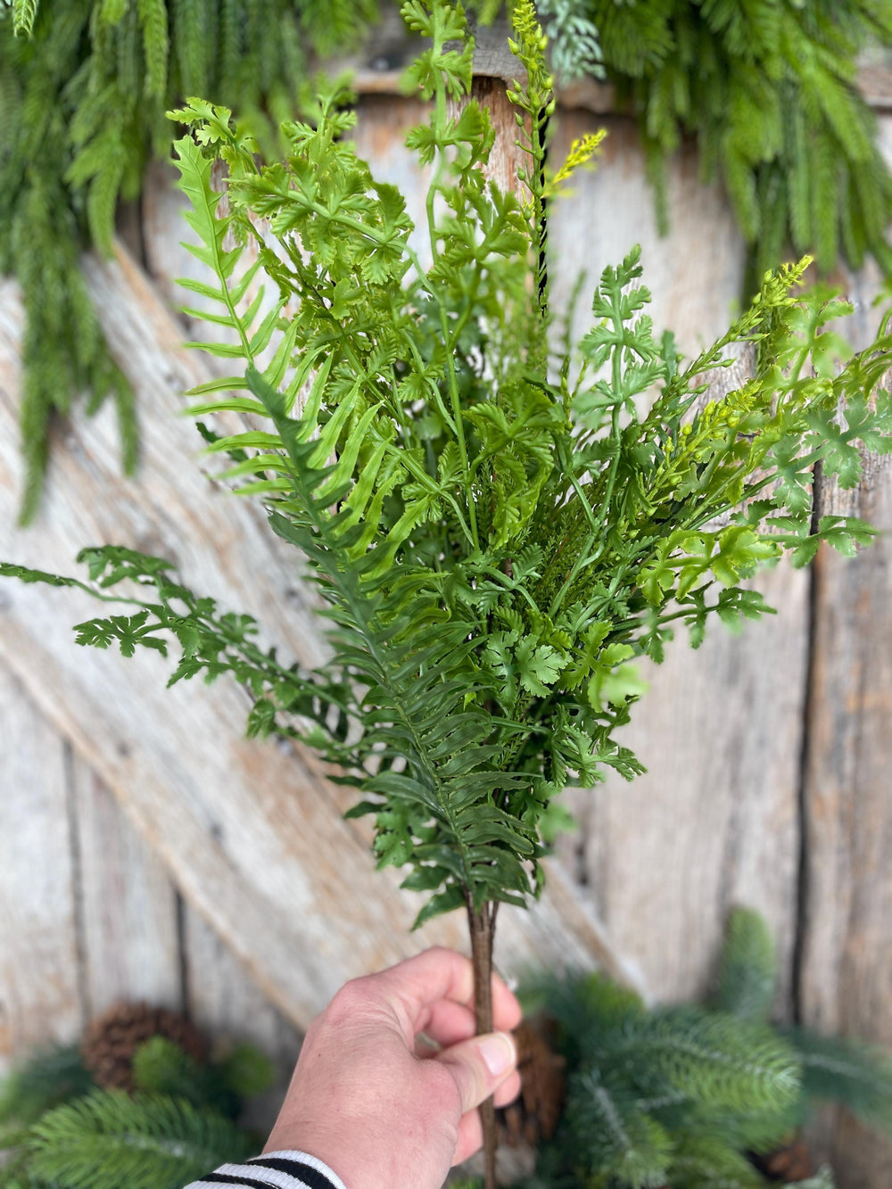 20.5” Soft Touch Mixed Fern Spray, UV Faux Foliage Stem