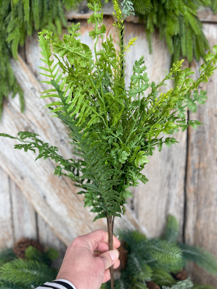 20.5” Soft Touch Mixed Fern Spray, UV Faux Foliage Stem