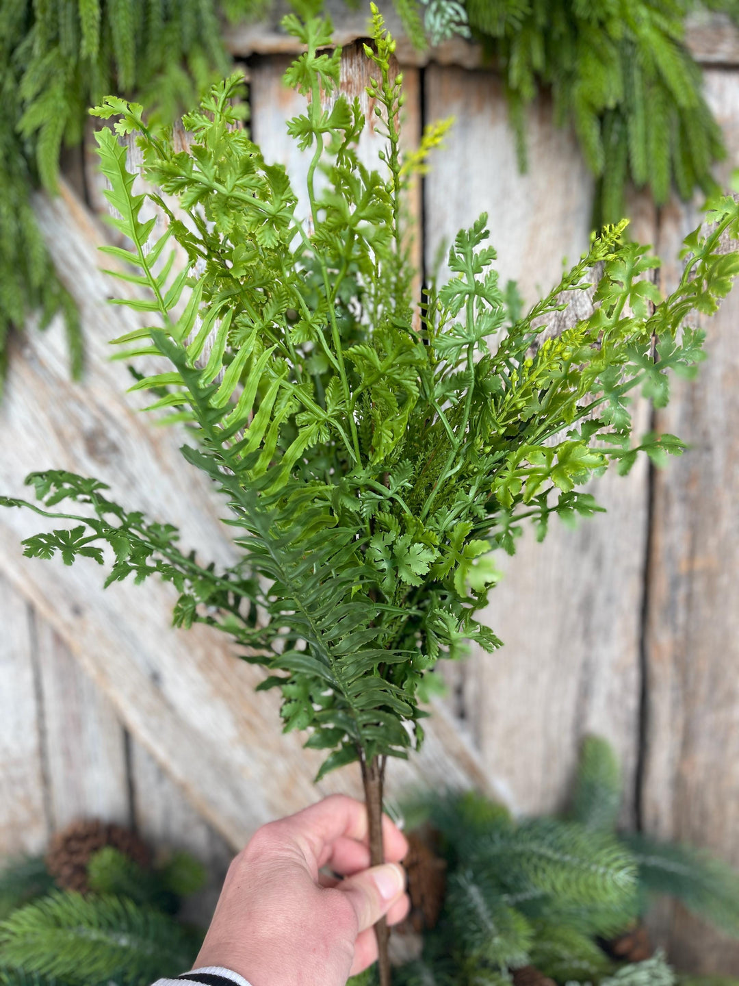 20.5” Soft Touch Mixed Fern Spray, UV Faux Foliage Stem