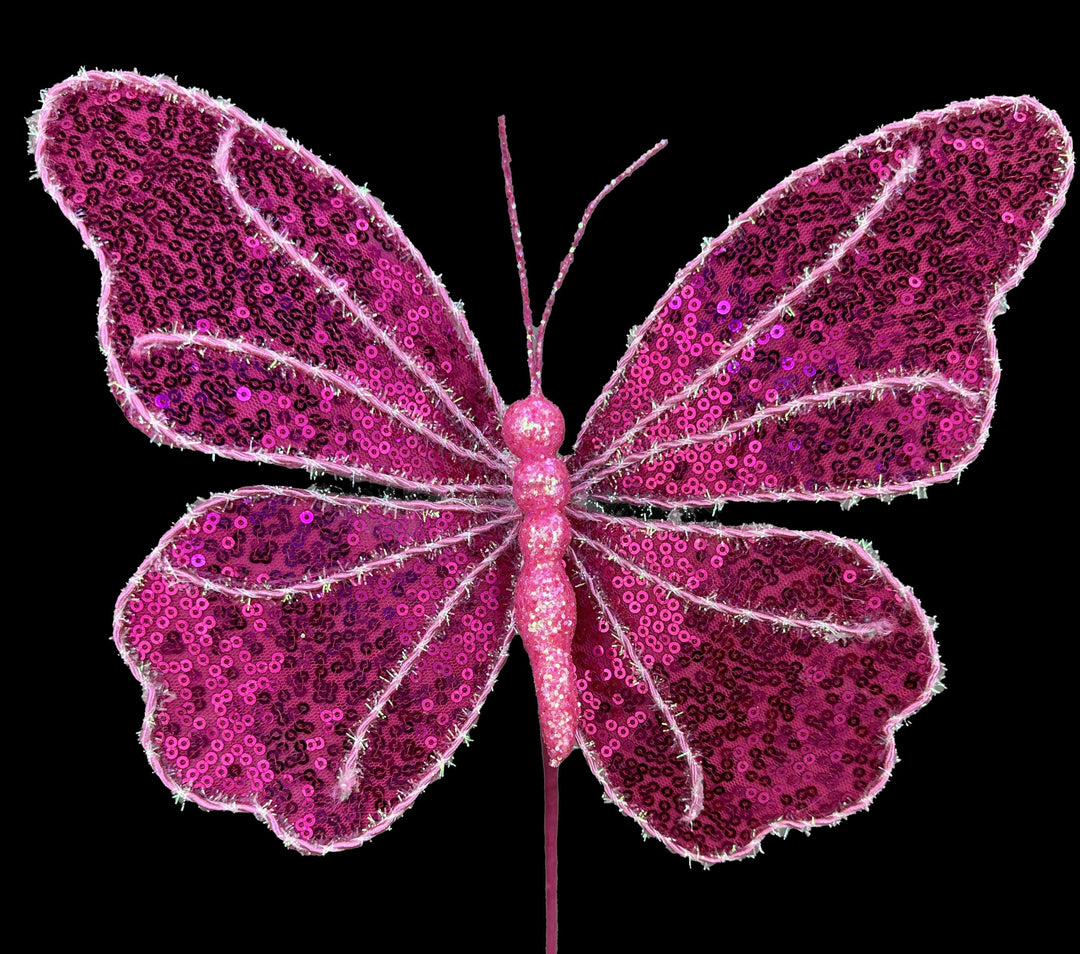 10" Pink Sequin Butterfly Pick, Spring Decor, Butterfly Decor