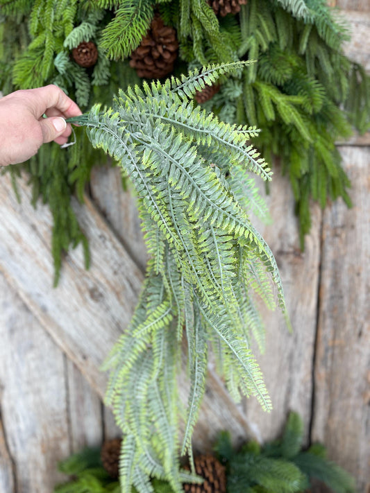 32” Hanging Plastic Fern Spray, Artificial Fern Greenery, Faux Fern Stem, Wreath Supply, 85619