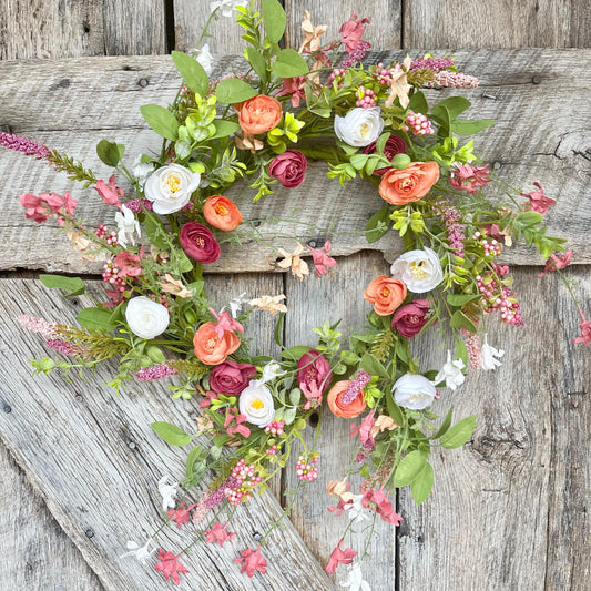 22" Spring Floral WREATH, Ranunculus Wreath
