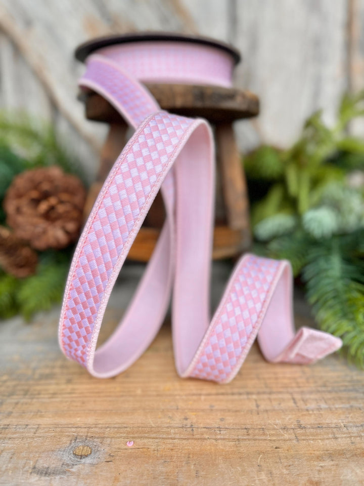 1" Pink Mini Check Ribbon, Checkerboard Ribbon
