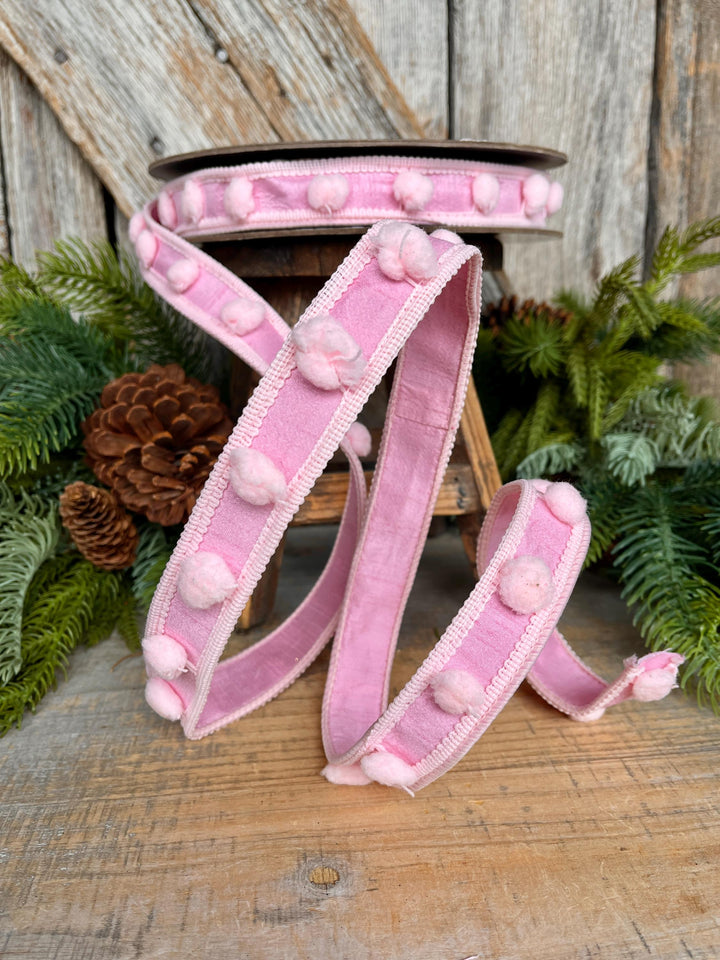 1" Pink Pom Pom Ribbon