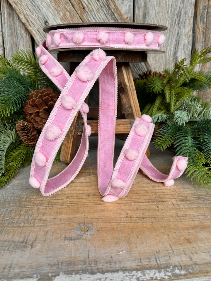 1" Pink Pom Pom Ribbon