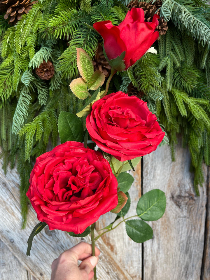 30″ Red Austin Rose Stem | Long Red Artificial Rose | Floral Supply Stem for Arrangements, Wedding Decor, DIY Bouquets