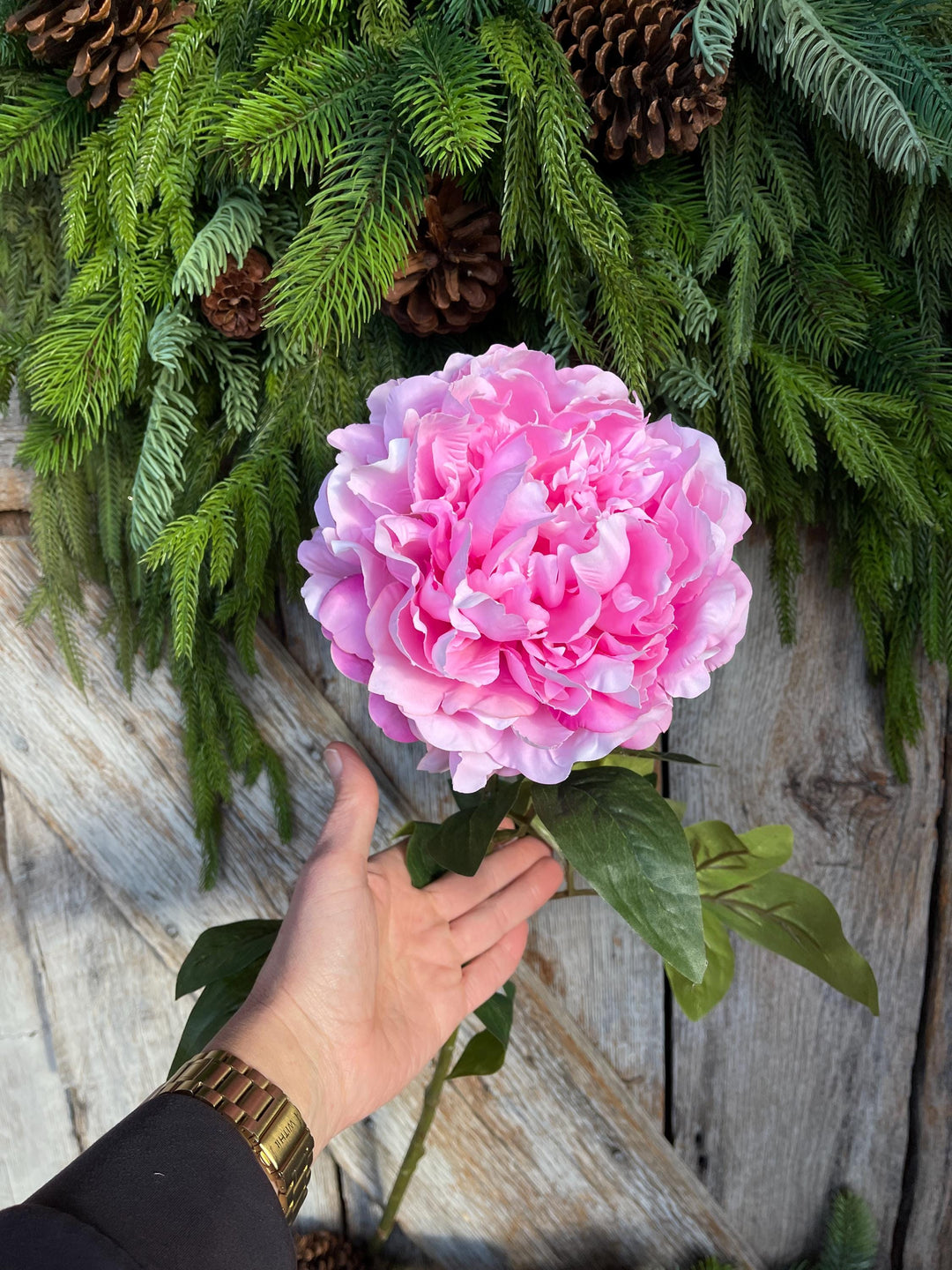 28" Pink Peony Floral Stem