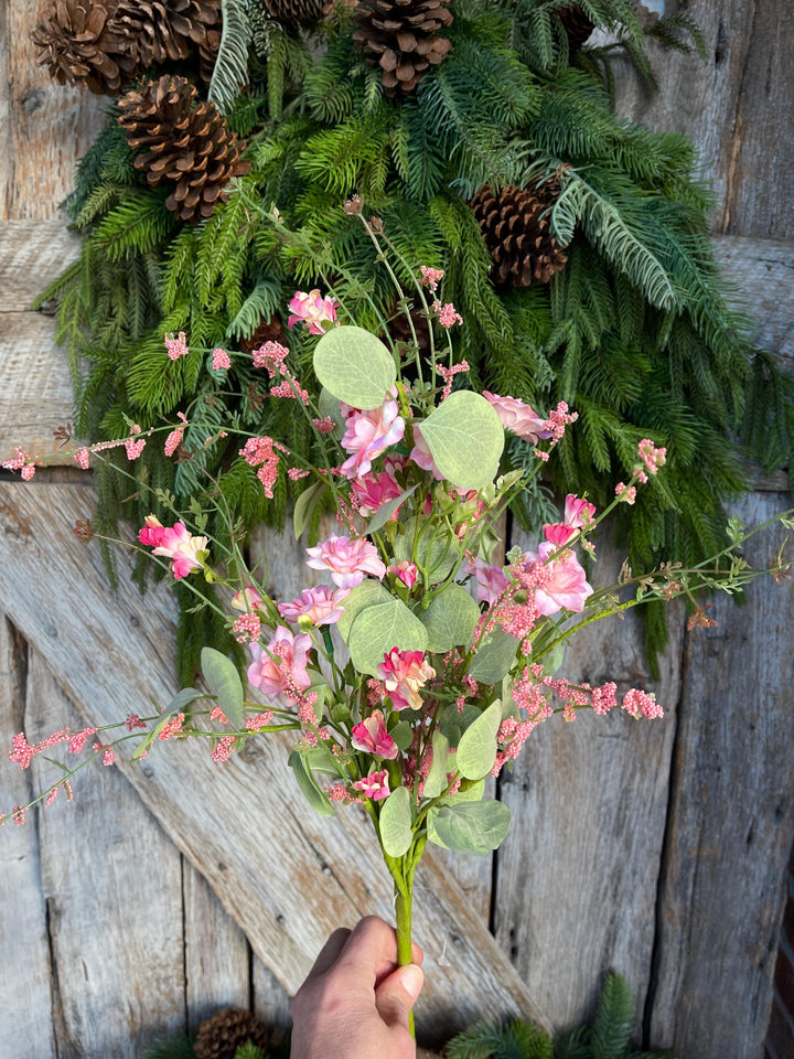 20" Pink Mixed Wild Flower Bush, Floral Filler Spray, Spring Florals
