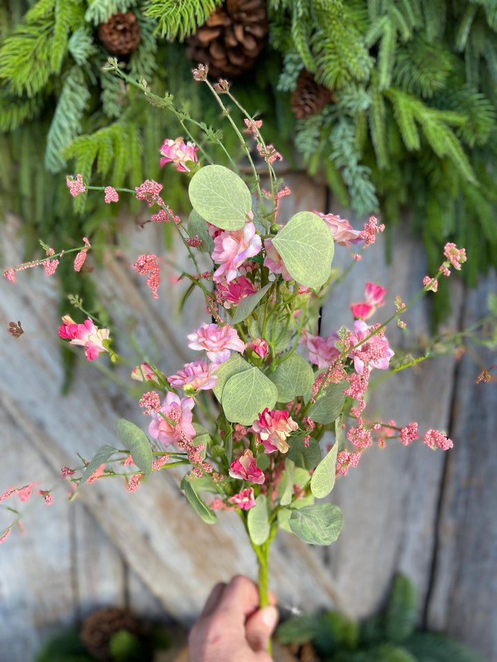 20" Pink Mixed Wild Flower Bush, Floral Filler Spray, Spring Florals