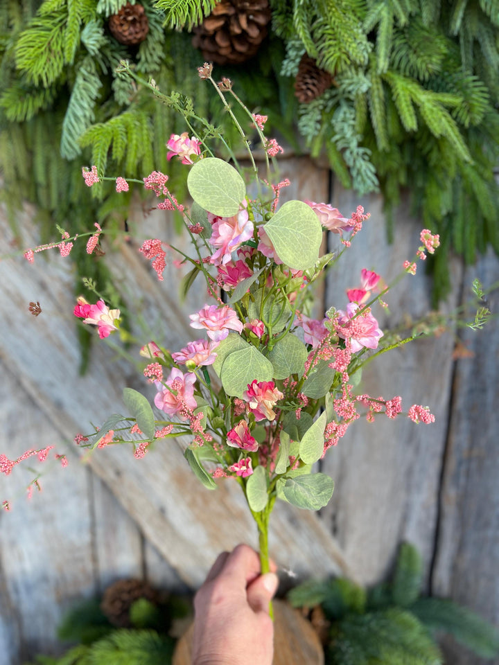 20" Pink Mixed Wild Flower Bush, Floral Filler Spray, Spring Florals