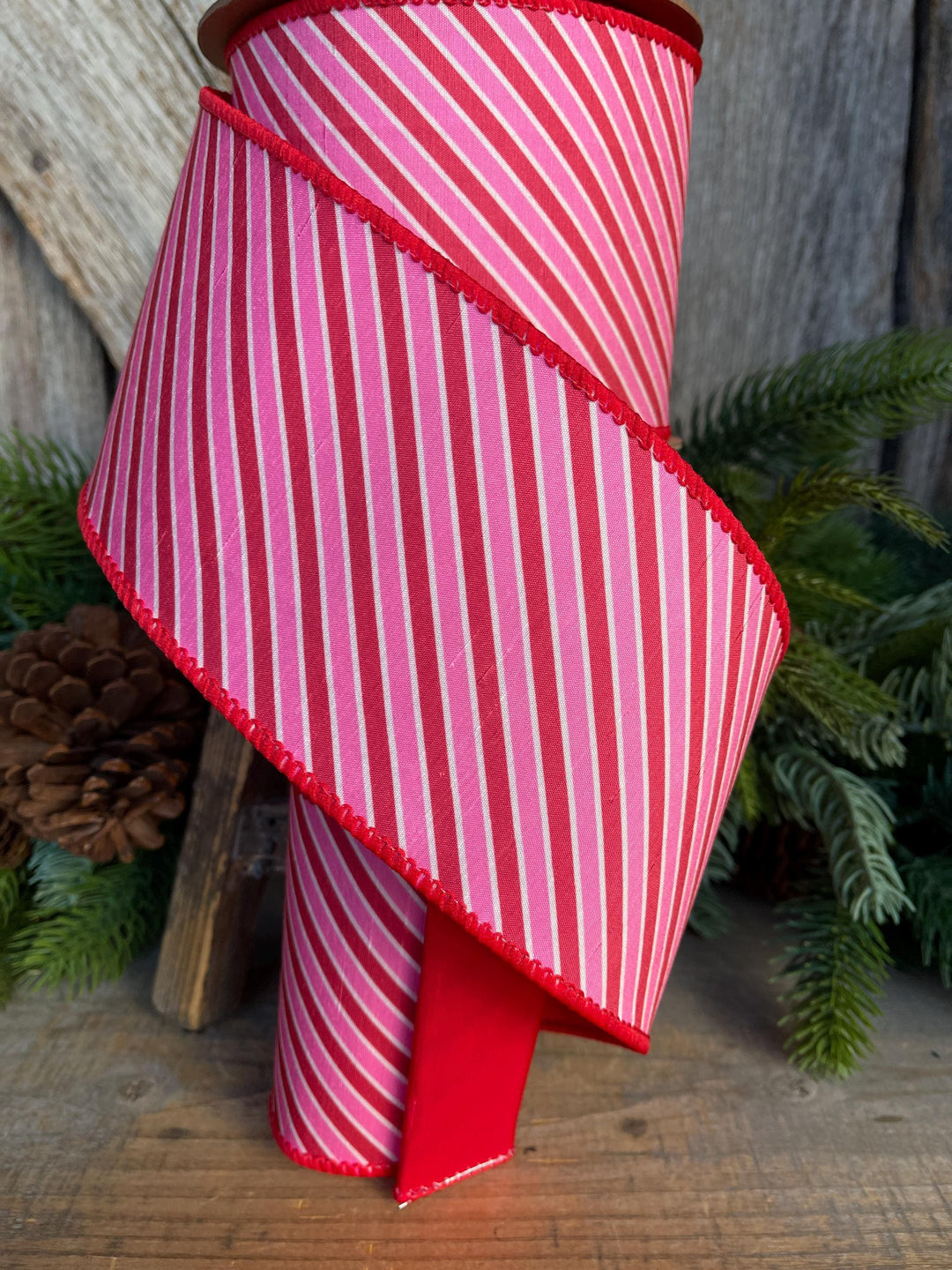 4" Valentine Ribbon, Pink Red Diagonal Ribbon