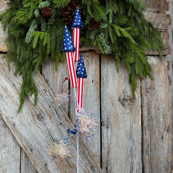 31" Patriotic Rocket Spray, 4th of July Decor, Red White BLue Floral