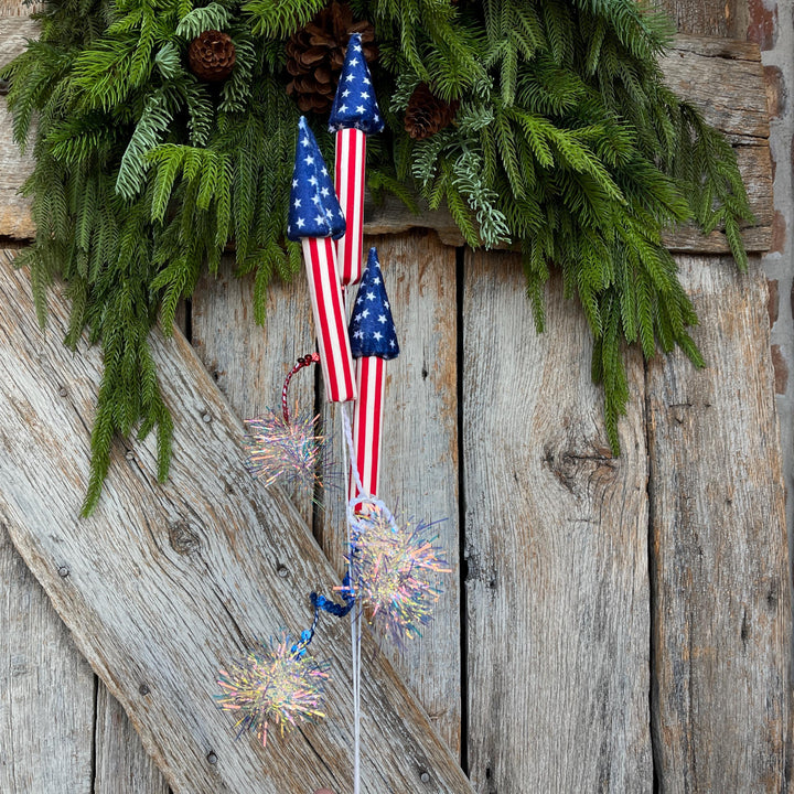 31" Patriotic Rocket Spray, 4th of July Decor, Red White BLue Floral