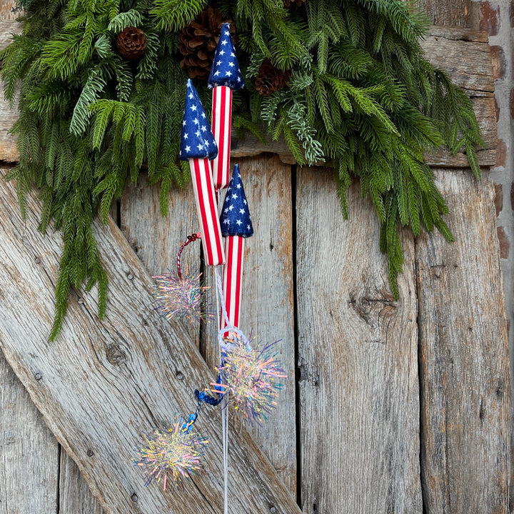 31" Patriotic Rocket Spray, 4th of July Decor, Red White BLue Floral