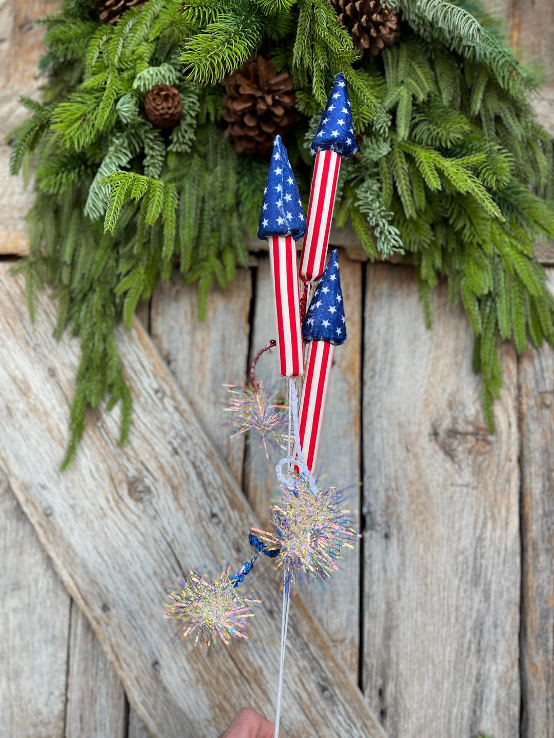 31" Patriotic Rocket Spray, 4th of July Decor, Red White BLue Floral