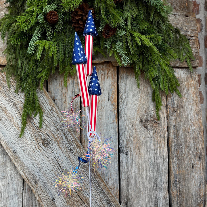 31" Patriotic Rocket Spray, 4th of July Decor, Red White BLue Floral