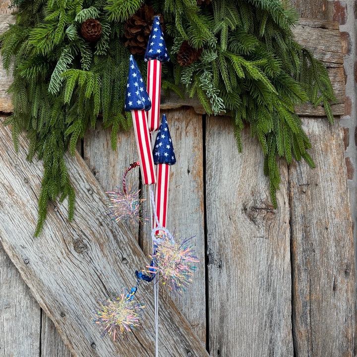 31" Patriotic Rocket Spray, 4th of July Decor, Red White BLue Floral