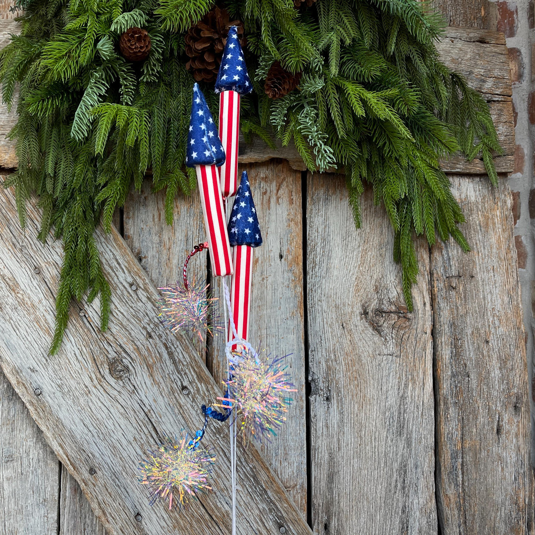 31" Patriotic Rocket Spray, 4th of July Decor, Red White BLue Floral