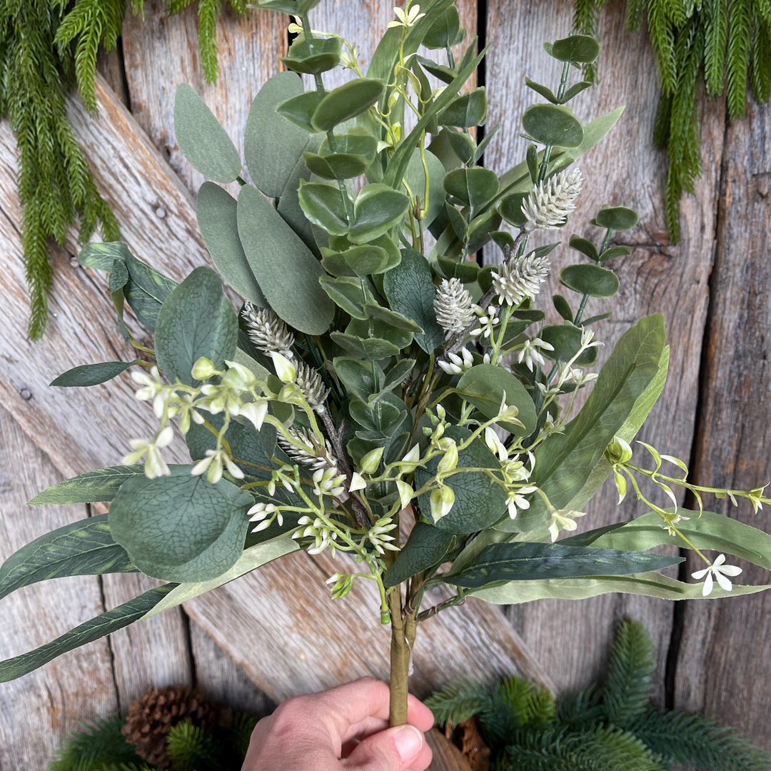 18" Eucalyptus Greenery Bush, Plastic Greenery Bush, Wreath Greenery