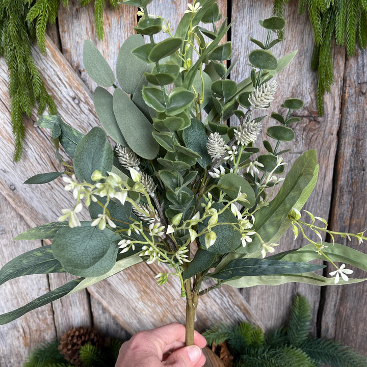 18" Eucalyptus Greenery Bush, Plastic Greenery Bush, Wreath Greenery