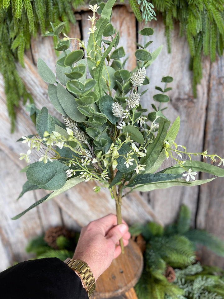 18" Eucalyptus Greenery Bush, Plastic Greenery Bush, Wreath Greenery