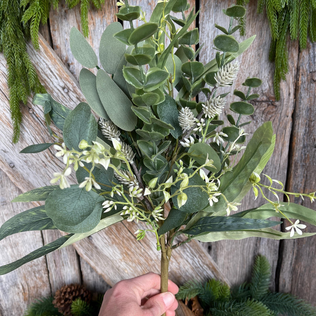 18" Eucalyptus Greenery Bush, Plastic Greenery Bush, Wreath Greenery