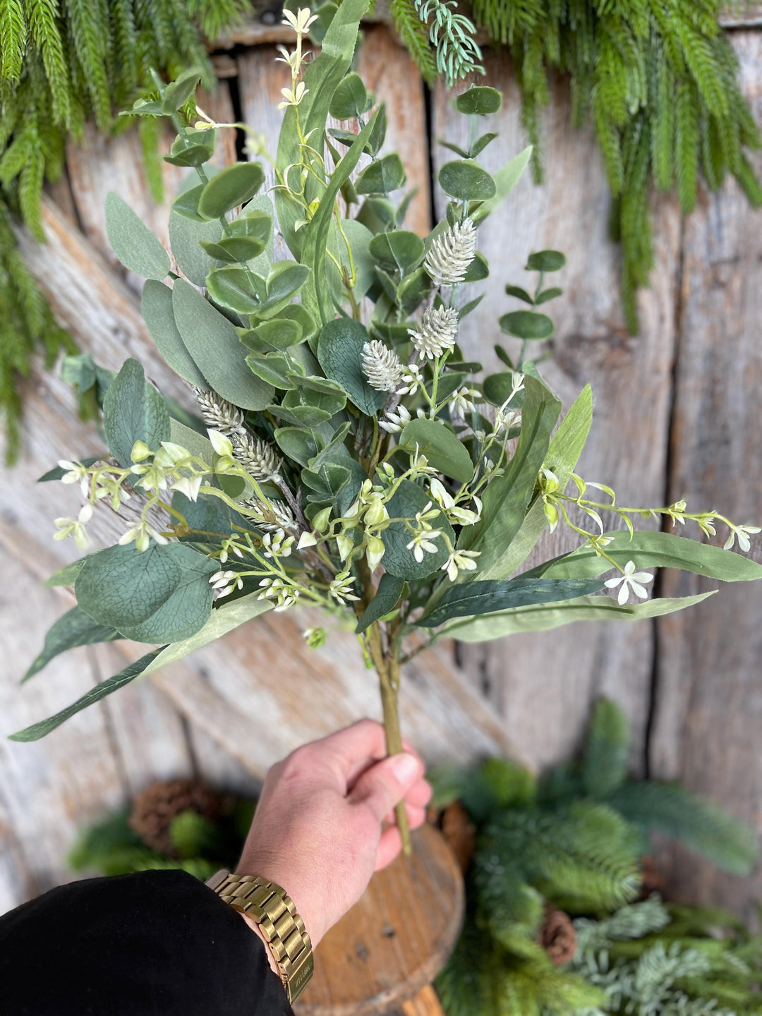 18" Eucalyptus Greenery Bush, Plastic Greenery Bush, Wreath Greenery