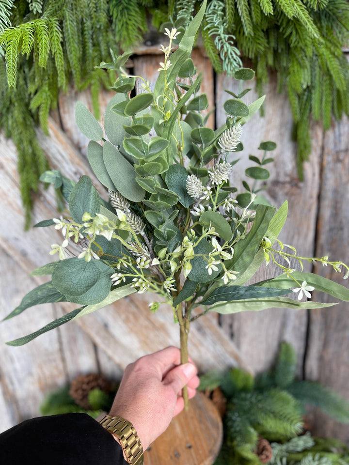 18" Eucalyptus Greenery Bush, Plastic Greenery Bush, Wreath Greenery