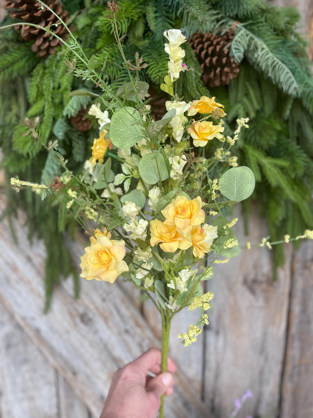 20” Yellow Rose Wildflower Bush – Artificial Spring Floral Spray (65653-YEL)