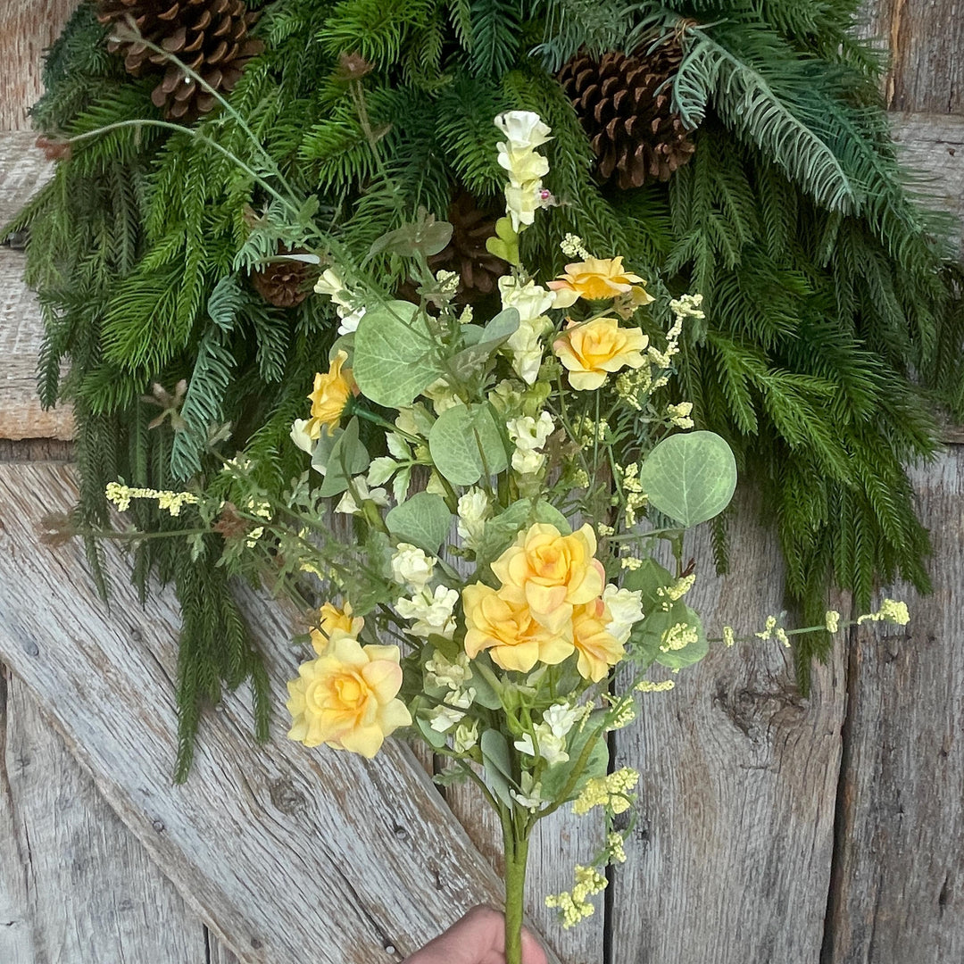 20” Yellow Rose Wildflower Bush – Artificial Spring Floral Spray (65653-YEL)