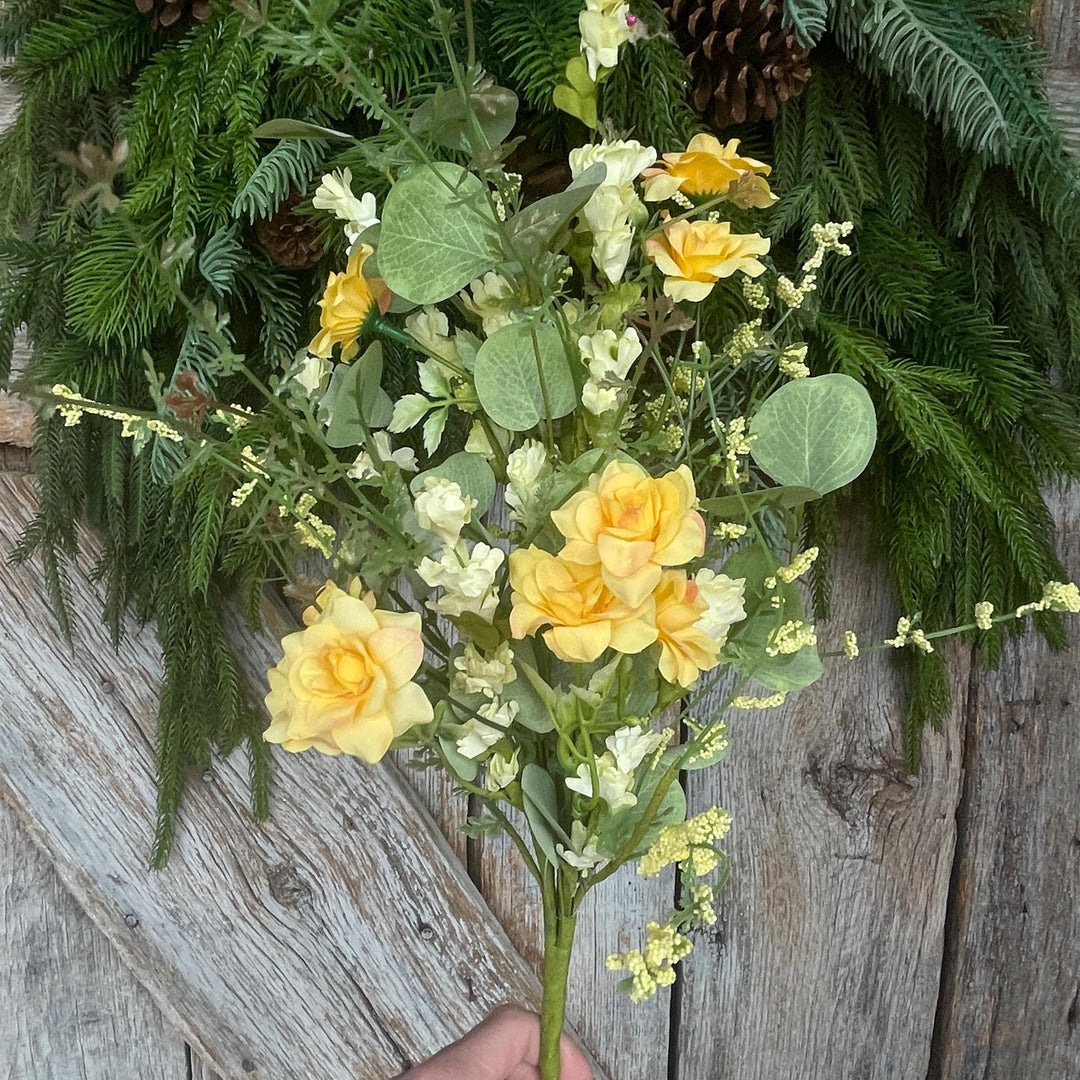 20” Yellow Rose Wildflower Bush – Artificial Spring Floral Spray (65653-YEL)