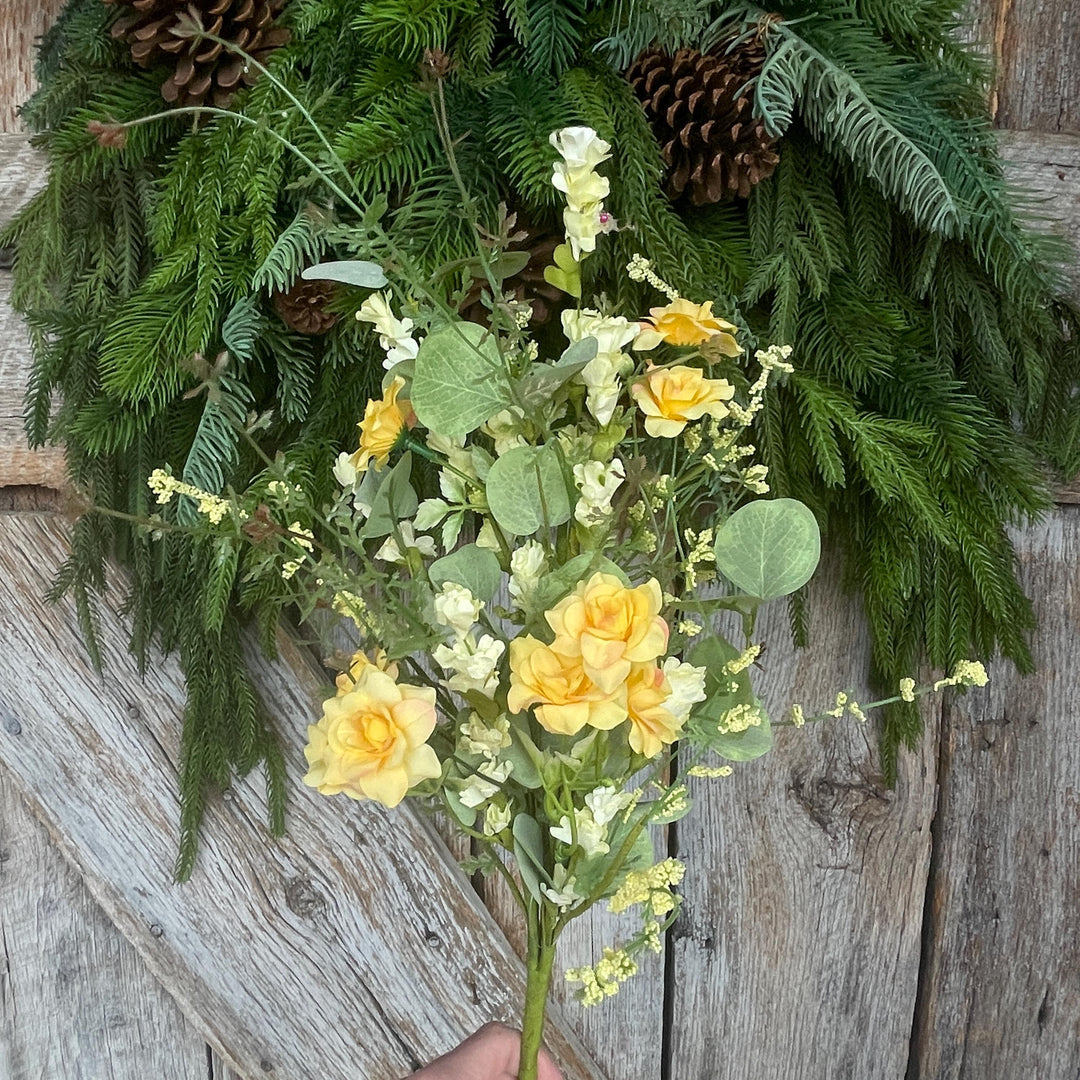 20” Yellow Rose Wildflower Bush – Artificial Spring Floral Spray (65653-YEL)