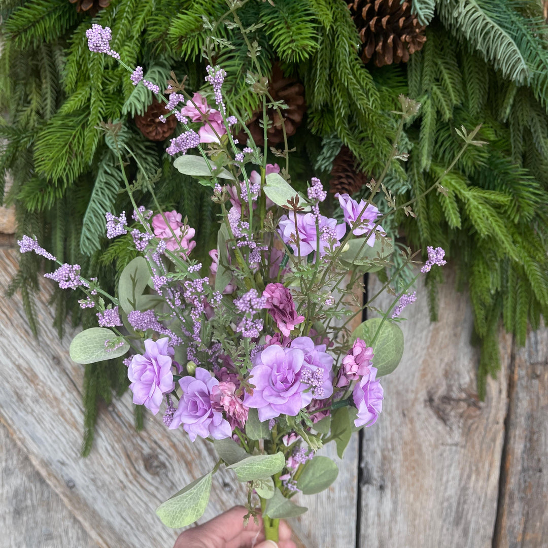 20” Purple Rose Wildflower Bush – Artificial Spring Floral Spray (65653-PU)