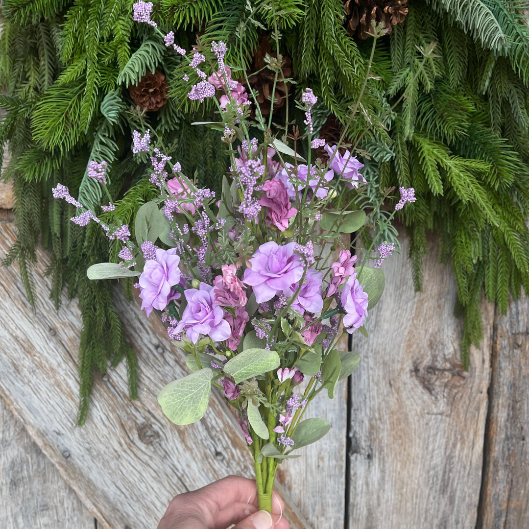 20” Purple Rose Wildflower Bush – Artificial Spring Floral Spray (65653-PU)