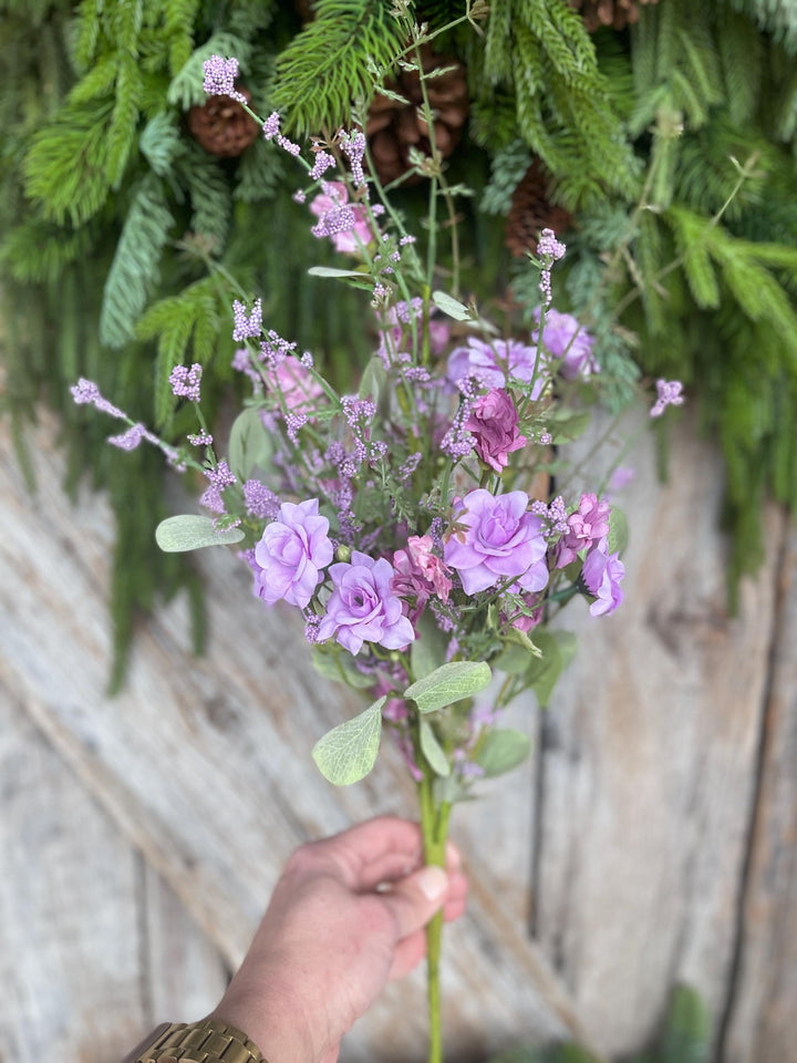 20” Purple Rose Wildflower Bush – Artificial Spring Floral Spray (65653-PU)