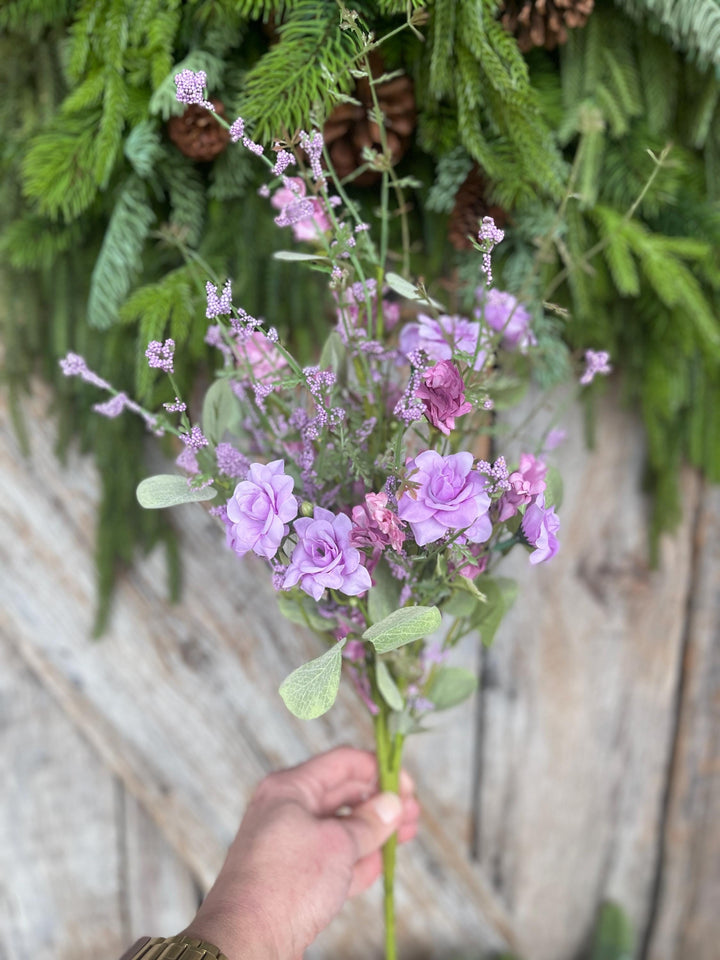 20” Purple Rose Wildflower Bush – Artificial Spring Floral Spray (65653-PU)