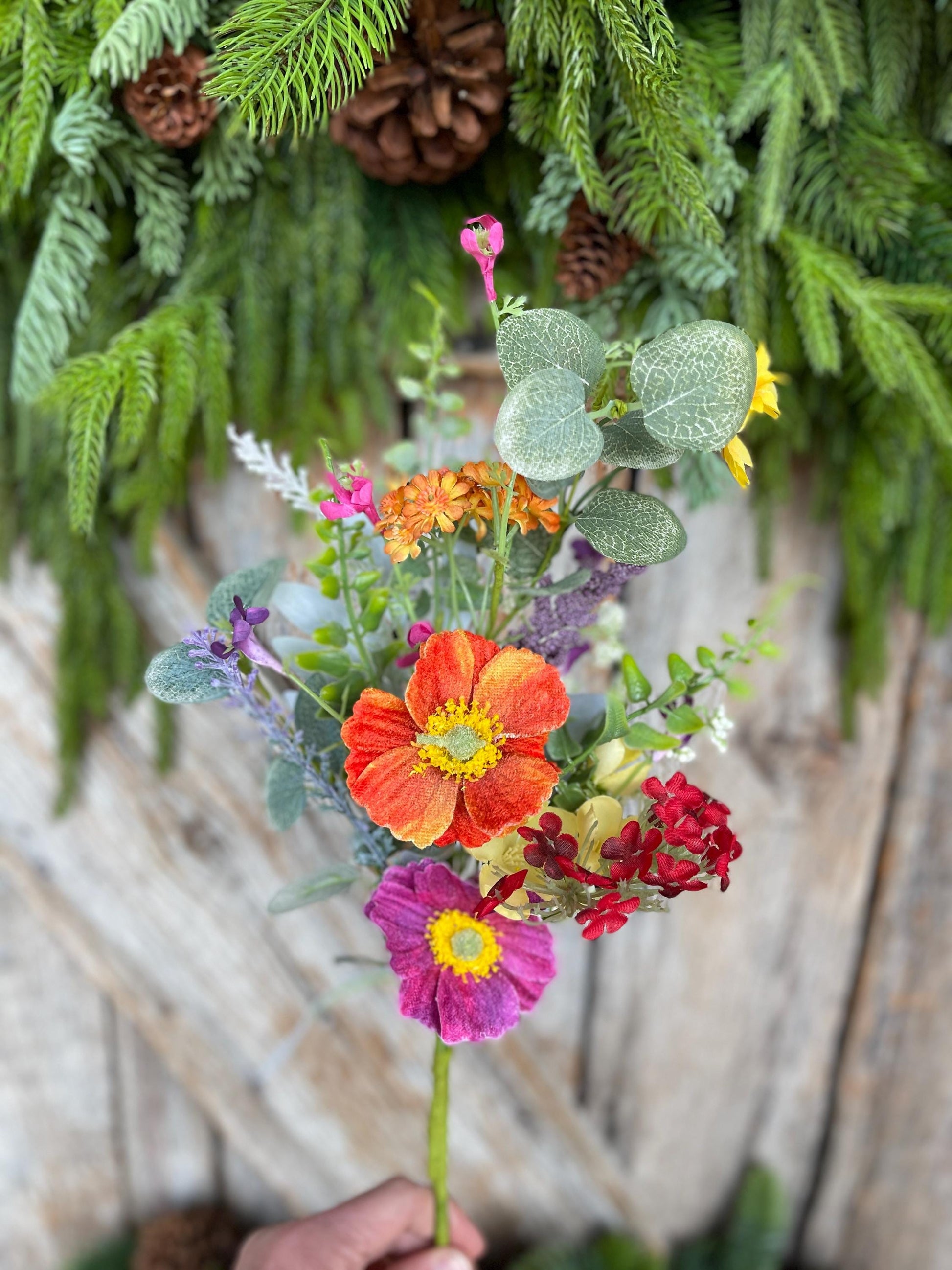 18" Spring Floral Bush, Bright Floral Spray, Mixed Poppy, Wildflowers