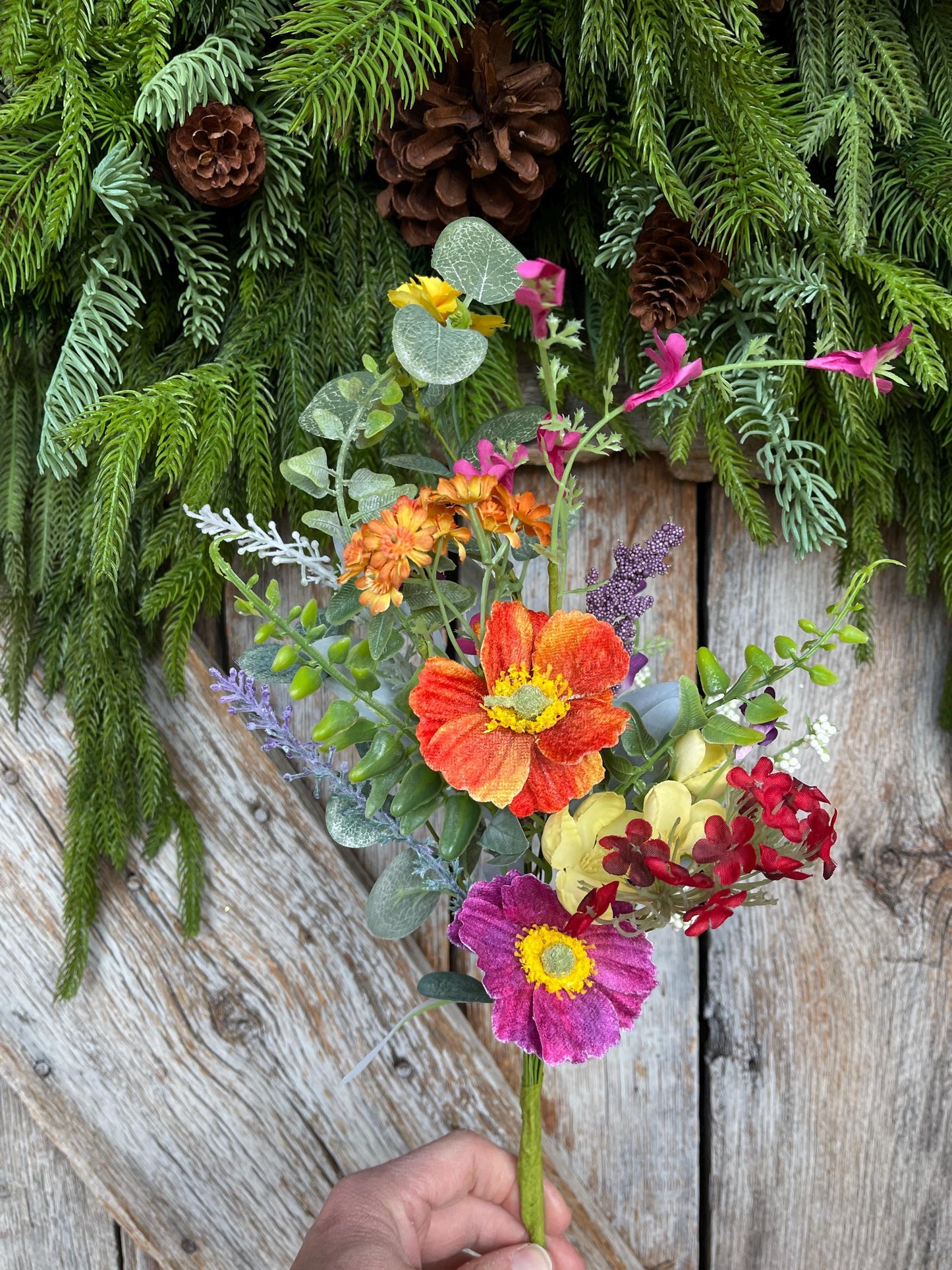 18" Spring Floral Bush, Bright Floral Spray, Mixed Poppy, Wildflowers