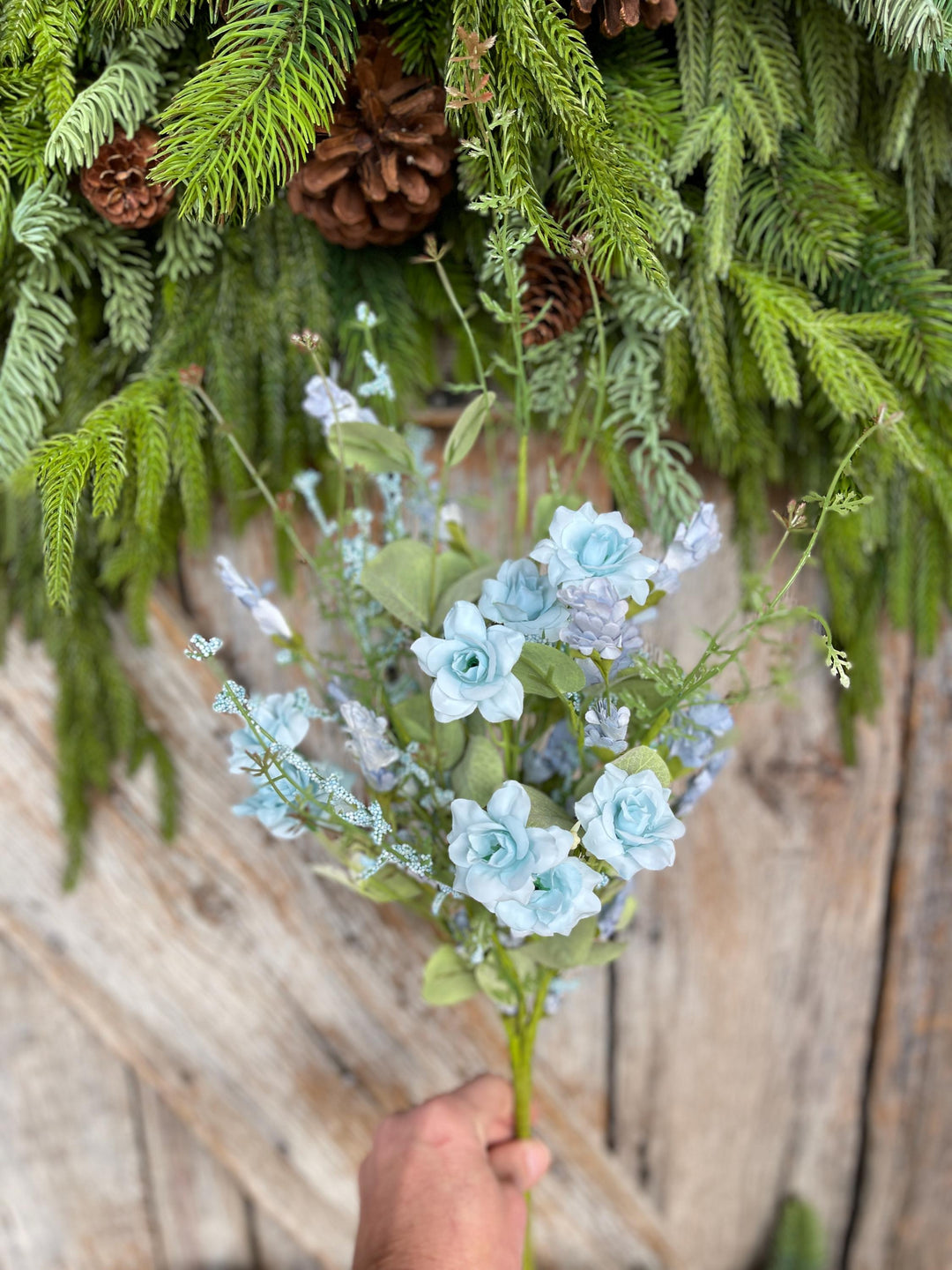 20” Blue Rose Wildflower Bush – Artificial Spring Floral Spray (65653-BL)