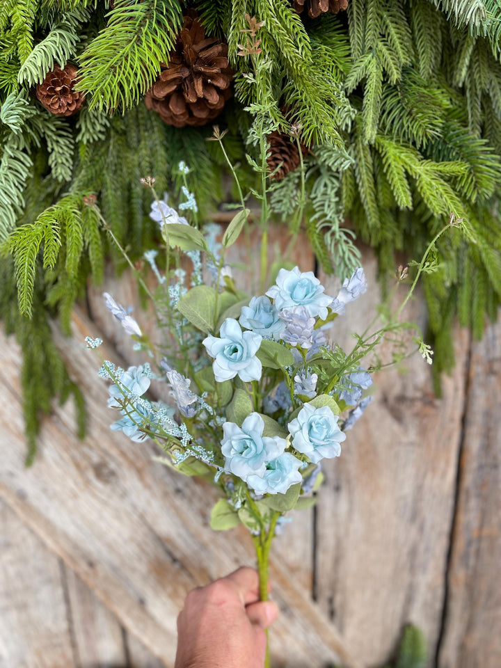 20” Blue Rose Wildflower Bush – Artificial Spring Floral Spray (65653-BL)