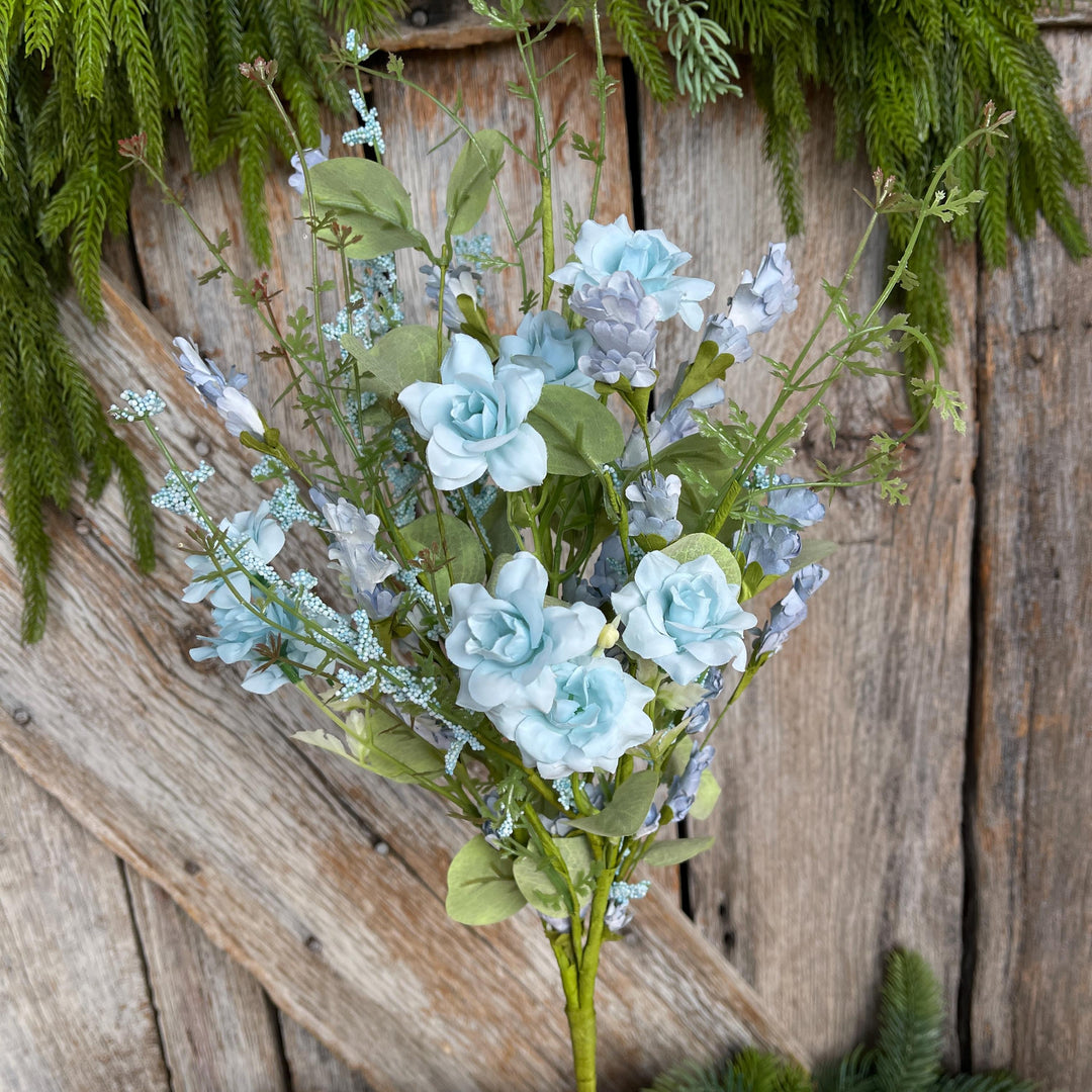 20” Blue Rose Wildflower Bush – Artificial Spring Floral Spray (65653-BL)