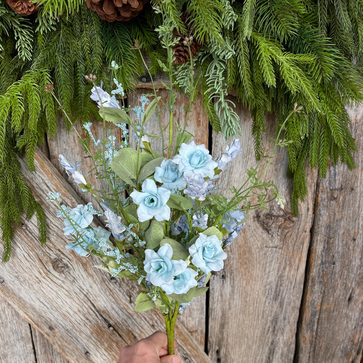 20” Blue Rose Wildflower Bush – Artificial Spring Floral Spray (65653-BL)