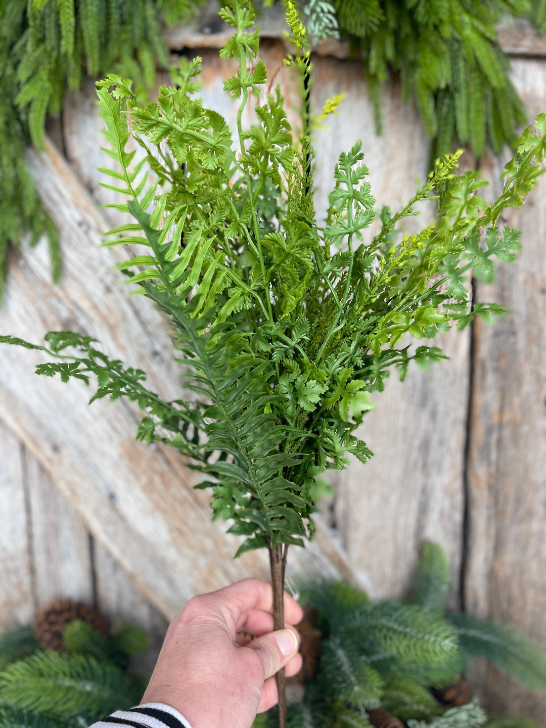 20.5” Soft Touch Mixed Fern Spray, UV Faux Foliage Stem